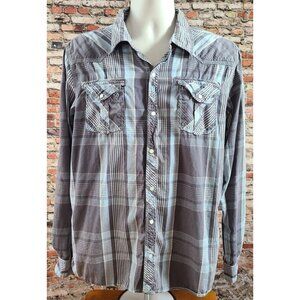 GPH Supply Co. Long Sleeve Pearl Snap Shirt Plaid Detailed Stitching Men's XL